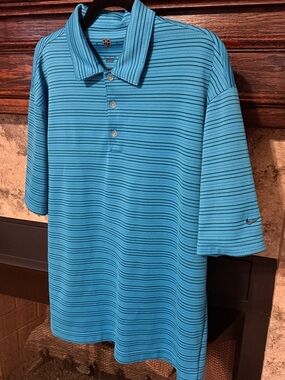 Nike Golf Turquoise Blue Striped Polo Shirt Mens Size L EUC